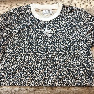 Adidas Black and Cream Animal Print Cropped Tee